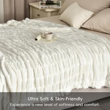 PHF Fluffy Ruched Faux Fur Throw Blanket for Couch,Cozy Plush Soft Luxury Warm for Fall Winter,Reversible Furry Thick Lightweight Blanket for Bed Sofa,Aesthetic Room Decor,50 * 60 Inches,White - Image 4