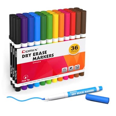Comix Low Odor Dry Erase Markers, Fine Tip Whiteboard Markers, 36 Bulk 12 Assorted Colors Markers for Kids Teachers Office & School Supplies - Image 1