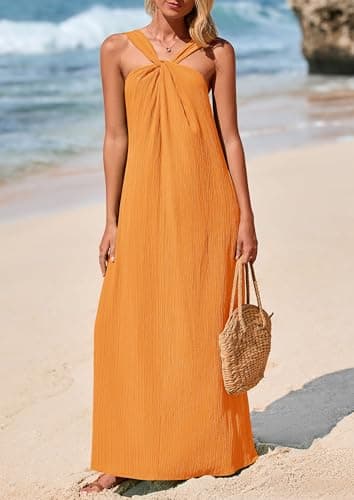 PRETTYGARDEN Womens 2025 Casual Long Summer Dresses Sleeveless Strappy Loose Flowy Beach Vacation Maxi Dress with Pockets (Orange Yellow,X-Large) - Image 7