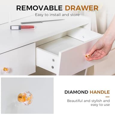 COMHOMA Makeup Vanity Desk with Mirror and Lights, Vanity Table and Chair Set with 5 Drawers and Charging Station, Bedroom Dresser LED Mirror Stepless Dimmable & 3 Color Modes Adjustable, Pure White - Image 7