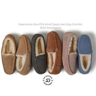 Dearfoams Women's Fireside Water Resistant Indoor/Outdoor Genuine Shearling Mel Moccasin Slipper, Wide Widths - Image 3