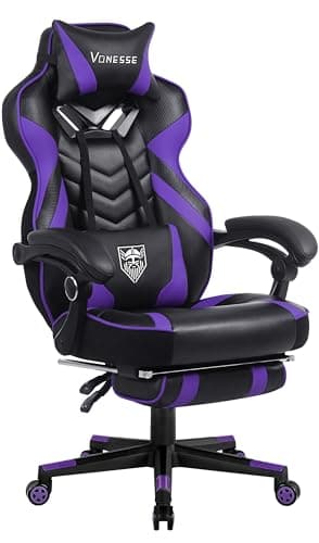 Vonesse Gaming Chair, Big and Tall Gaming Chair with Footrest and Massage, Gaming Chairs for Adults with Lumbar Support, Ergonomic High Back Computer Chair with Pocket Spring Cushion (Purple/Black) - Image 1