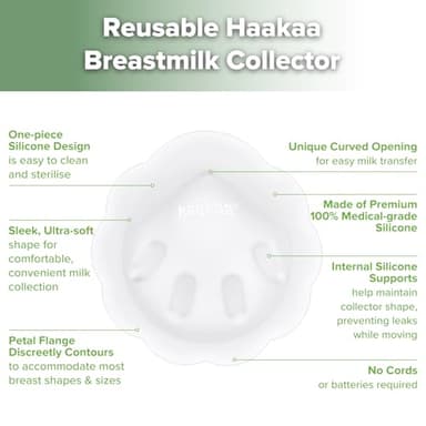 haakaa Petal Soft Silicone Milk Collector丨Discreet Leak-Protection Breast Milk Saver, Reusable Breast Shells Milk Collection Cup for Breastfeeding with Cleaning Brush- 2PCS - Image 4