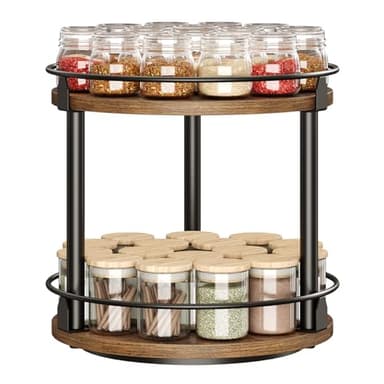 YATINEY Lazy Susan Organizer, Rotating Spice Rack, 2 Tier Spice Turntable Organizer, Industrial Turntable Spice Holder, for Kitchen Countertop and Cabinet, Compact and Versatile, Rustic Brown SR22BR - Image 8