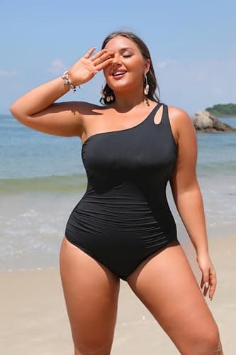 Holipick One Shoulder One Piece Swimsuit for Women Tummy Control Bathing Suits Modest Full Coverage Keyhole Swimwear Black - Image 5