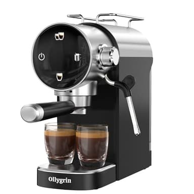 Ollygrin Espresso Machine,15 Bar Semi-Automatic Espresso Maker with Milk Frother,Touch Screen Black Stainless Steel Coffee Machine with 40oz Removable Water Tank,Cappuccino,Latte,Americano for Home - Image 1
