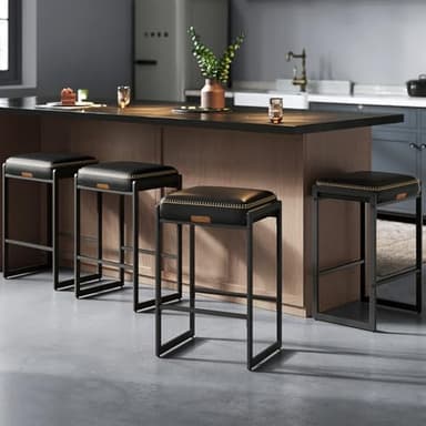 VASAGLE EKHO Collection - Bar Stools Set of 4, Counter Height Bar Stools, Synthetic Leather with Stitching, Mid-Century Modern Counter Stools, 26-Inch Tall, Kichen Home Bar Dining Room, Ink Black - Image 1