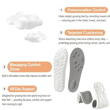 InsoleX Footstr Insoles for Kids Youth, Arch Support & Shock Absorption, Breathable Soft Foam Sole | 4D Cloud Insoles for Men & Women (2 Pairs of Orange, 6.5Y-7Y) - Image 7