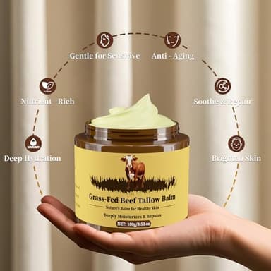 Oebitor Beef Tallow for Skin, Tallow and Honey Balm, Facial Moisturizer Cream, 100% Organic Grass Fed Whipped Beef Tallow Balm Deeply Moisturizing for Face & Body, Suitable For All Skin Types(3.53oz) - Image 4