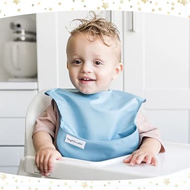 Tiny Twinkle Mess Proof Baby Bibs for Eating - Waterproof, Wipeable Bibs - Toddler Bibs - Travel Friendly - PFAS, PVC, BPA, Phthalate Free - Baby Food Bibs(5 Pack, Unisex Solids) - Image 3