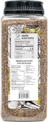 Soeos Table Ground Black Pepper, 18 oz (510g) Non-GMO, Freshly Peppercorn Powder Bulk, Packed to Keep Peppers Fresh, Ready to Use Peppercorns for Refill, Regular - Image 2