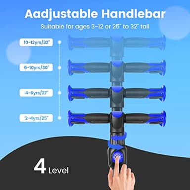 TONBUX Kids Scooter for Age 3-12, Toddler Scooters with 4 Adjustable Heights, Light Up 3-Wheels Scooters, Shock Absorption Design, Lean to Steer, Balance Training Scooter for Kids - Blue - Image 2