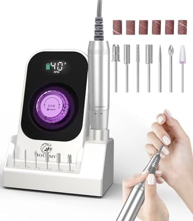 Portable Nail Drill Electric File: 40000RPM Professional Rechargeable Nail E-File Machine, Cordless Nail Drill with Bits & Base for Acrylic Nails Remove Nail Gel Polish Manicure for Salon Home, White - Image 1