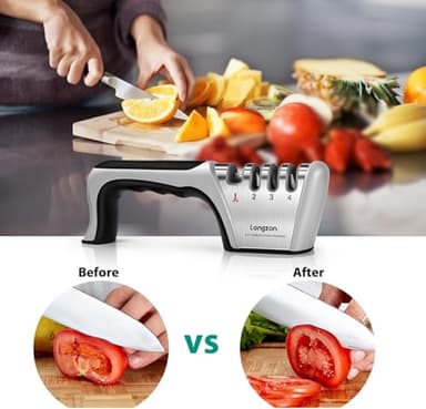 Longzon 4-in-1 Knife Sharpener [4 Stage] with a Pair of Cut-Resistant Glove, Original Premium Polish Blades, Best Kitchen Knife Sharpener Really Works for Fruit Knife and Steel Knives, Scissors - Image 7