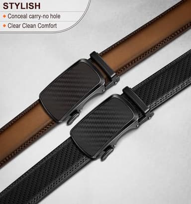 BULLIANT Men's Ratchet Belt 2 Pack-Click Leather Belt Adjustable for Men Gift 1 3/8-Cut for Perfect Fit(Black/Tawny,42"-48" Waist Adjustable) - Image 2