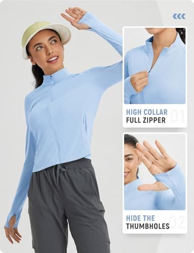 baleaf Women's UPF 50+ Sun Shirts SPF UV Protection Jacket Lightweight Quick Dry Long Sleeve Rash Guard for Outdoor Hiking Light Blue M - Image 3