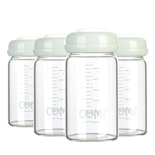 COMI Wide Neck Glass Breastmilk Collection n Storage Bottle, 4 Packs, 6oz with Screw Ring Sealing Disk; Re-markable Sealing Disc. BPA Free, Fits Breast Pumps & Nipples (4 Gray Lids) - Image 1
