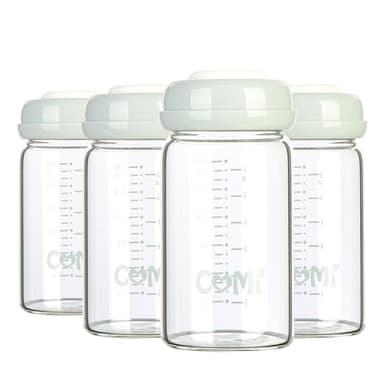 COMI Wide Neck Glass Breastmilk Collection n Storage Bottle, 4 Packs, 6oz with Screw Ring Sealing Disk; Re-markable Sealing Disc. BPA Free, Fits Breast Pumps & Nipples (4 Gray Lids) - Image 1