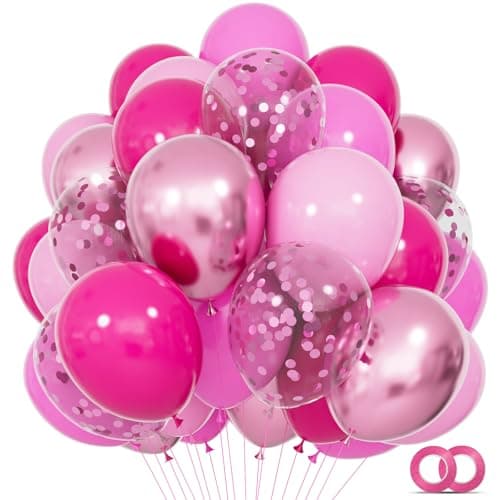 68Pcs Pink Balloons Kit 12 Inch Metallic Pink Balloon, Pink Confetti Balloon and Baby Pink Party Balloons with Ribbons for Birthday, Wedding, Baby Shower, Graduation Decorations. - Image 1