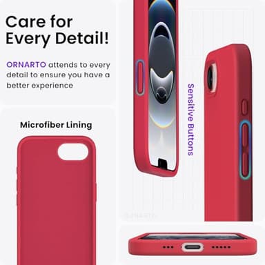 ORNARTO Compatible with iPhone 16e Case 6.1"(2025), Liquid Silicone 3 Layers Full Covered Soft Gel Rubber Phone Case,Shockproof Protective Cover with Anti-Scratch Microfiber Lining-Red - Image 5