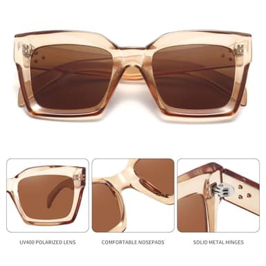Fozono Narrow Square Sunglasses for Women Trendy Classic Retro Sunnies Small Faces FZN820 Champagne/Tea - Image 3