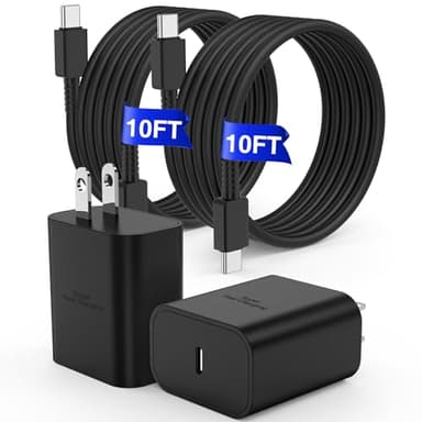 𝟐𝐏𝐚𝐜𝐤 45W Super Fast Charger Type C, for Samsung Galaxy S25 S24 Charger Block with 10FT Type C Charging Cord for Samsung Galaxy S25 S24+/Ultra/S22/S21/S20, iPhone 17 Air/16/15 Pro,Pro Max,Plus - Image 1