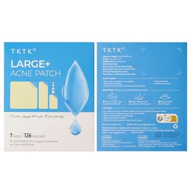 TKTK Large Pimple Patches for Face, 7 Sizes XL Acne Patches, Big Hydrocolloid Bandages for Body, Chin, Forehead, Chest, Back Zit Breakouts, Hydrocolloid Patch (Strip, Square, Dot 126 Count) - Image 8