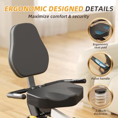 VANSWE Recumbent Exercise Bike with Smart App and Bluetooth Connectivity, LED Display, Magnetic Resistance, 400 LBS Weight Capacity, Pulse Handle(Yellow/Black) - Image 6
