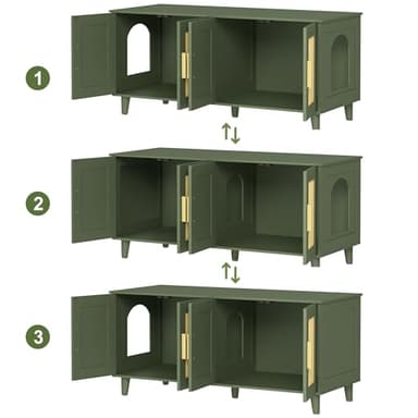 Homhedy Boho Cat Litter Box Enclosure for 2 Cats, Wooden Cat Washroom Furniture with Double Rattan Decorated Doors, Pet House,47.2”L x 19.7”W x 21.7”H, Green - Image 5