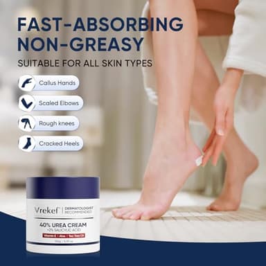 VREKEF Urea Cream 40 Percent for Feet Maximum Strength, Urea Cream 40% Plus Salicylic Acid 2%, Foot & Hand Cream for Dry Cracked - Image 7