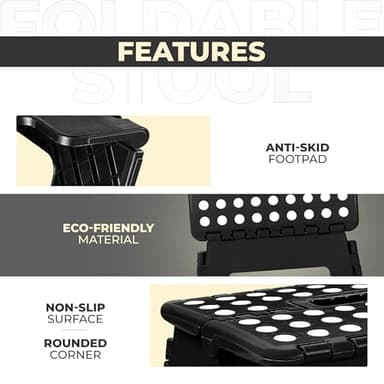 Utopia Home Folding Step Stool - (Pack of 1) Foot Stool with 9 Inch Height - Holds Up to 300 lbs - Lightweight Plastic Foldable Step Stool for Kitchen, Bathroom & Living Room (Black) - Image 7