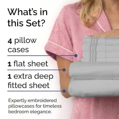 Extra Deep Cal King Sheet Set - 6 Piece Breathable & Cooling Sheets - Hotel Luxury Bedding Set 18-24 Inch Extra Deep Pockets - Easy Fit, Super Soft, Wrinkle Free & Comfy - French Grey, Cal King Size - Image 2