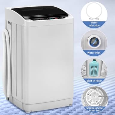 GODECOR 1.5 Cu.Ft Full-Automatic Washing Machine, 17.8 lbs Compact Portable Washer with Stainless Steel Drum, 8 Programs & 5 Water Levels, Child Lock & Delay Start, Top Load - Image 6