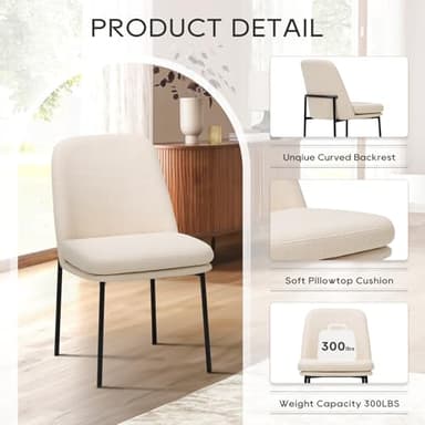 COLAMY Modern Dining Chairs Set of 2, Fabric Upholstered Dining Room Chairs Dinner Chair Stylish Kitchen Chairs with Curved Back and Metal Legs, Beige - Image 2
