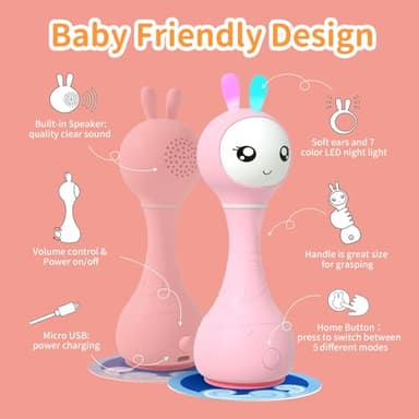 alilo Smarty Bunny Baby Rattle Musical Light Up Toys, Infants Newborns Baby Toys 0-3-6-12-18-24 Months,1 Year Old Boy Girl Gifts, 4 Music Modes and Color Recognition Function with 9 Color Card - Image 5