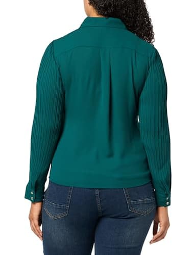 Tommy Hilfiger Women's Suits Long Sleeve Shirt with Pleated Sleeves, Forest, M - Image 5