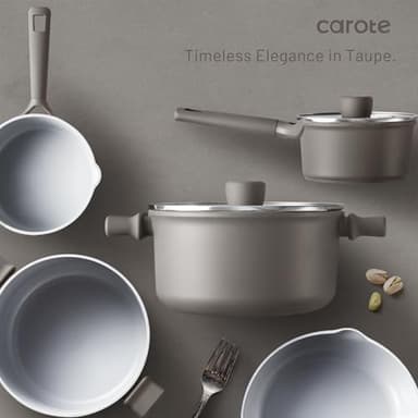 CAROTE Ceramic Cookware Set 12 Piece, Healthy & PFOA/PFAS Free, Nonstick Pots and Pans Set, Induction-Compatible, Taupe - Image 7