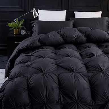 Three Geese Pinch Pleat Waterfowl Feathers and Down Comforter Queen Size Duvet Insert, 1200TC 100% Cotton Fabric, Premium All Seasons BlackGrey Warm Hotel Comforter with 8 Tabs. - Image 4