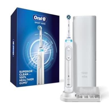 Oral-B Smart 5000 Rechargeable Electric Powered Toothbrush, Black with Travel Case and Bluetooth - Visible Pressure Sensor to Protect Gums - 5 Cleaning Modes - 2 Minute Timer - Image 1