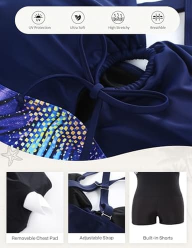 Hanna Nikole Womens Plus Size One Piece Swimsuit Front Keyhole Tie Swim Dress Tummy Control Bathing Suit Purple Leopard 26W - Image 6