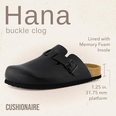 CUSHIONAIRE Hana Womens Clogs | Comfortable Vegan Suede Clogs for Women | Slip On Potato Shoes with Cork Footbed & Arch Support| BLACK 8.5 - Image 2