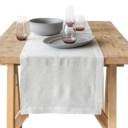 over&back 18x108 Washed 100% Linen Table Runner - Washable Table Runners for a Custom Home Decor Tablescape - Perfect for Coffee Table, Dinner Table, Living Room, and More - Ivory - Image 1