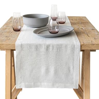 over&back 18x108 Washed 100% Linen Table Runner - Washable Table Runners for a Custom Home Decor Tablescape - Perfect for Coffee Table, Dinner Table, Living Room, and More - Ivory - Image 1
