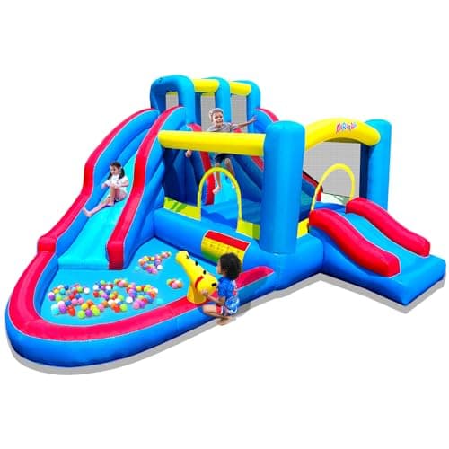 MIRUNAIR Inflatable Bounce House, Blow Up Bouncy House Include Slide, Outdoor Backyard Water Park with Air Blower, Splash Pool, Water Cannon, Climbing Wall, Bounce Water Prak for Kids - Image 1