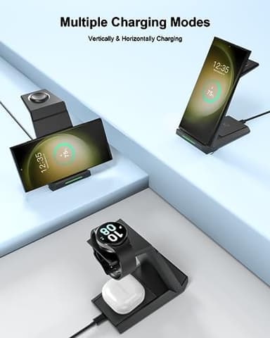 Wireless Charger for Samsung - NANAMI 3 in 1 Charging Station for Multiple Devices, Fast Charger Stand for Galaxy S25 S24 S23 Ultra S22 S21 Z Flip Fold 4,Galaxy Watch 6/5/5 Pro/4/3, Galaxy Buds 2 Pro - Image 6