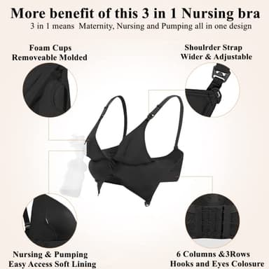 4HOW Pumping-Bra-Hands-Free Seamless-Wireless-Maternity-Bralette Pumping Bras for Breastfeeding Nursing Pumping Bra All in One Padded with Support for Large Bust Black 2XL - Image 5