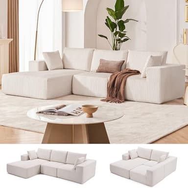 108” Modular Sectional Sofa, Cloud Sectional Couch with Deep Seat, Modern Modular L-Shape Sofa Couch with Chaise,Upholstered Couches for Living Room Bedroom (Beige, Left Facing Chaise) - Image 1