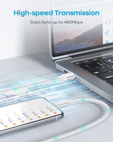 Huukein White USB C Cable 10 ft, Long USB A to USB C Cable Fast Charging, USBC Charger Cord Braided for iPhone 17 Air 16 15 Pro Max Plus, for Samsung Galaxy S21 Note 10 - Image 3