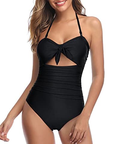 Tempt Me Women Black Sexy Cutout One Piece Swimsuits Tummy Control High Waisted Halter Front Tie Knot Bathing Suit XXS - Image 4
