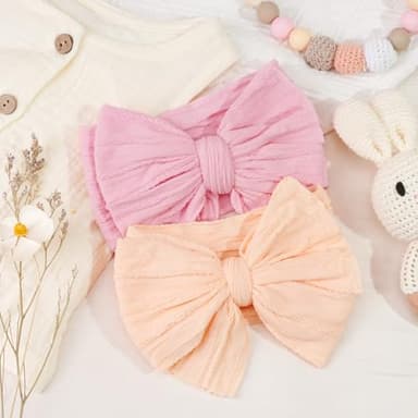 CÉLLOT 6 Pcs Super Stretchy Soft Handmade Headbands with Double Bows Head Wrap Nylon Hair Accessories For Newborn Babies Girls Infants Toddlers - Image 7